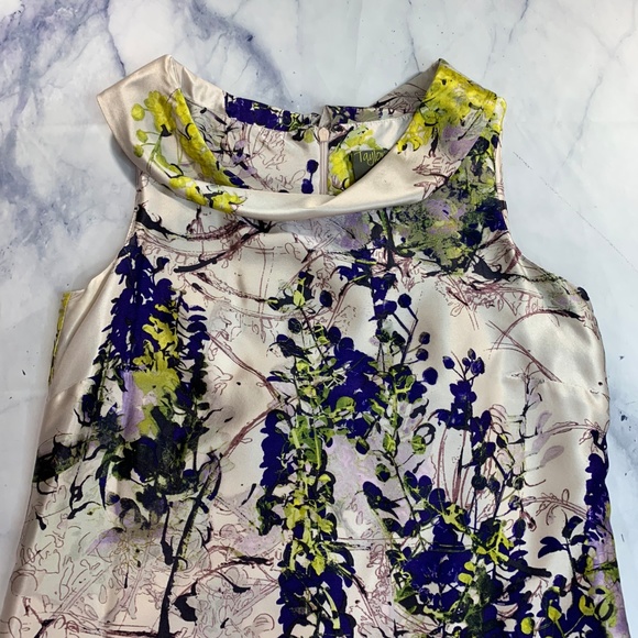 Taylor Silk Grey Green Purple Rolled Collar Dress - Picture 4 of 8